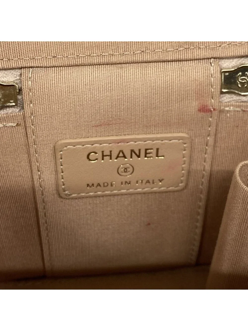 Chanel Vanity Bag Quilted Lambskin Pink Beige Gold